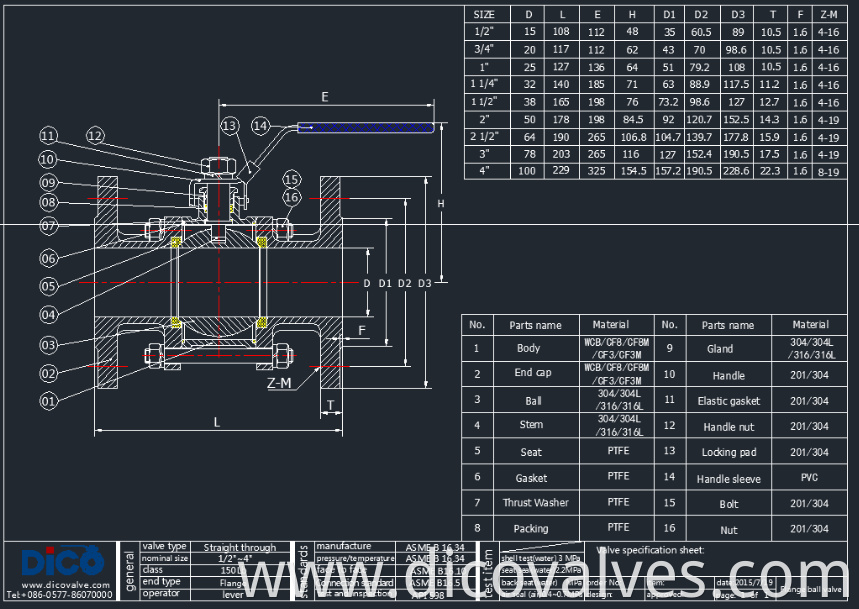 Full Port Stainless Steel Floating Flange 3PC Flange Ball Valve